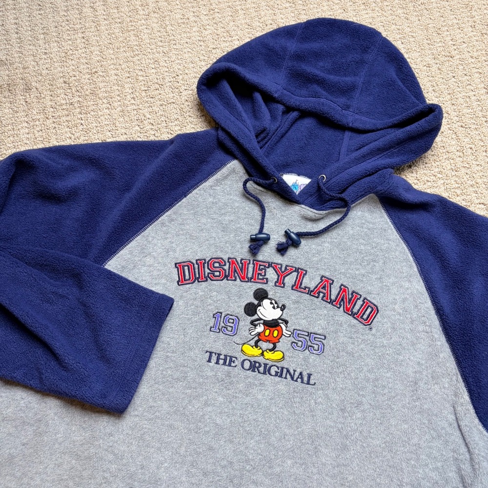 Disneyland Resort Mickey Mouse Fleece Hoodie Mens XL Grey Navy Raglan Pullover